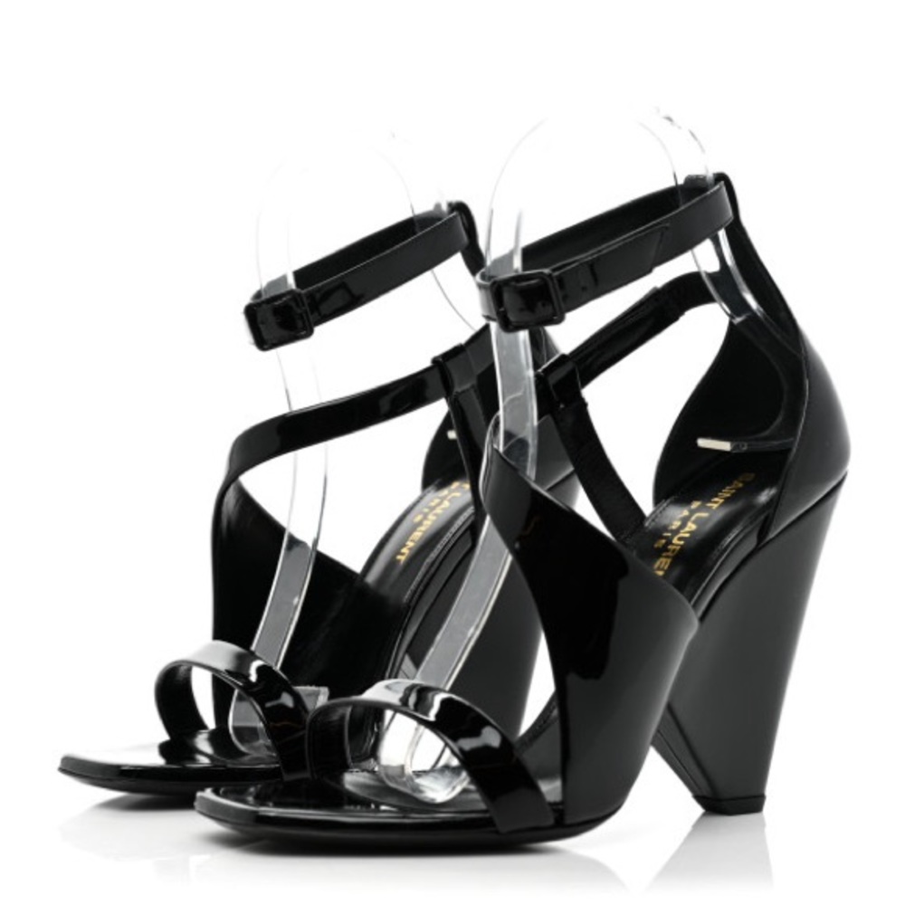 Saint Laurent Niki Black Patent Crossed Sandals (Sz. 40)